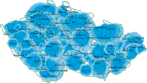 Mapa pokrytí DAB Česká Republika